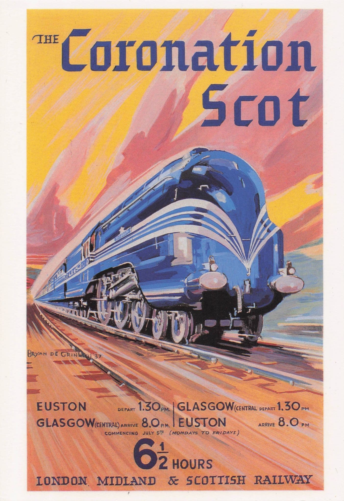LMS Coronation Scot Euston Glasgow Travel Poster Postcard