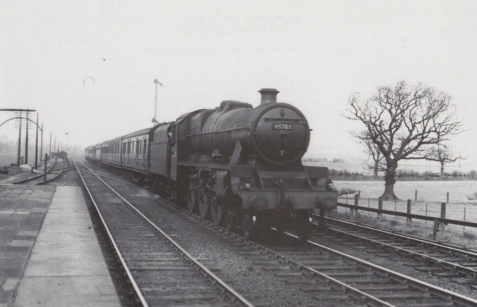 LMS Jubilee Class 4-6-0 No 45703 Thunderer Train at Chelford Station in 1949 Postcard