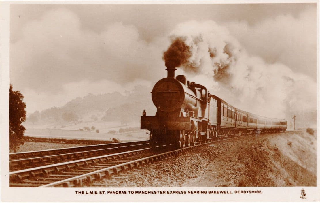 LMS Train to St Pancreas Manchester Bakewell Old Postcard