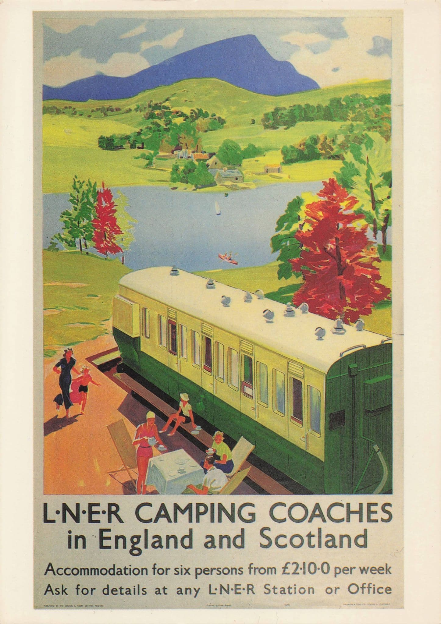 LNER England Scotland Camping Coaches Vintage Train Poster Postcard