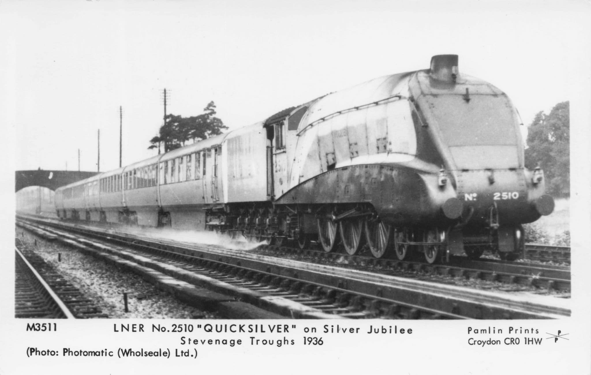 LNER Quicksilver Old Train Stevenage Troughs in 1936 Pamlin Prints Railway RPC Postcard