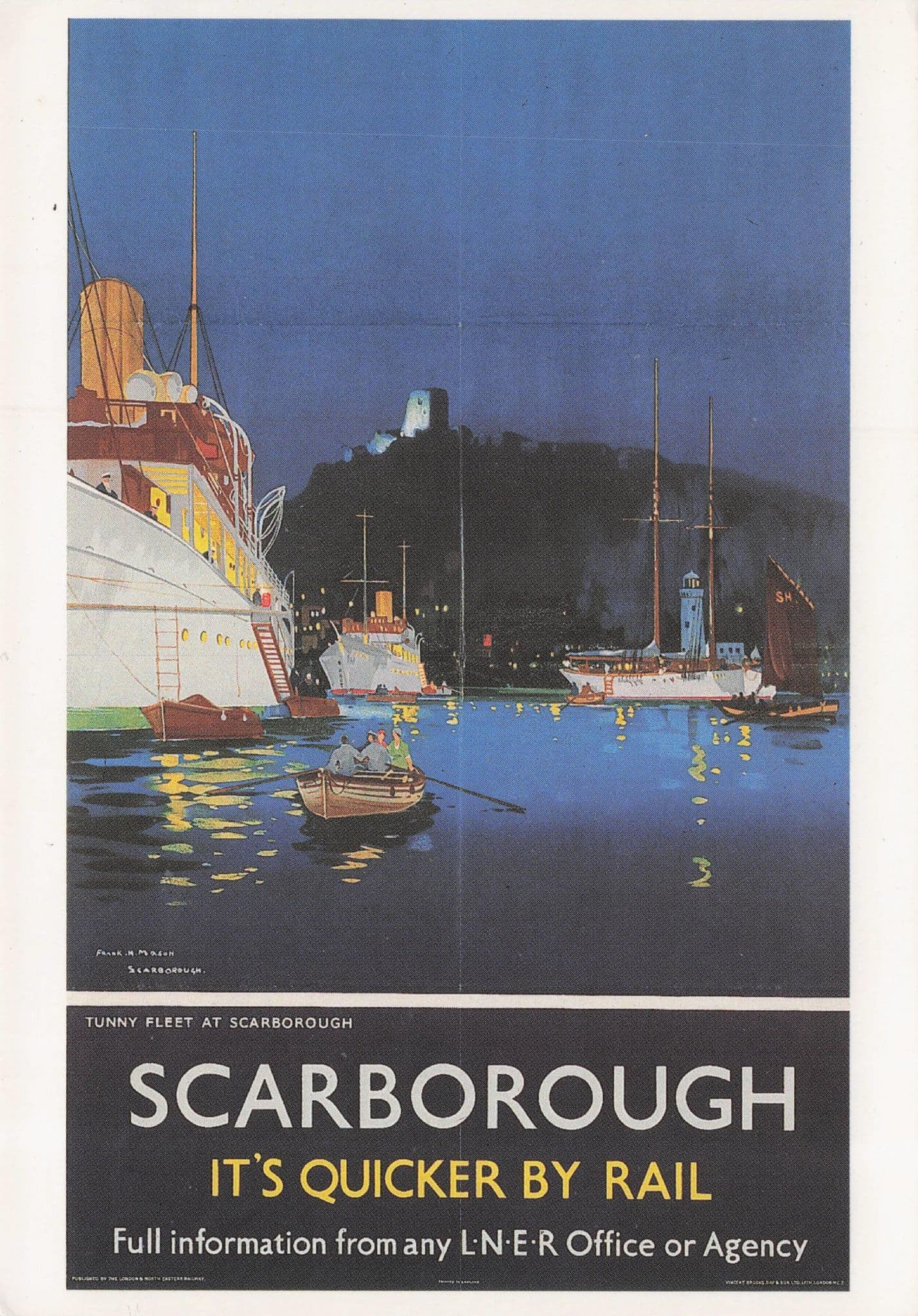 LNER Scarborough Harbour Its Quicker By Rail Poster Postcard