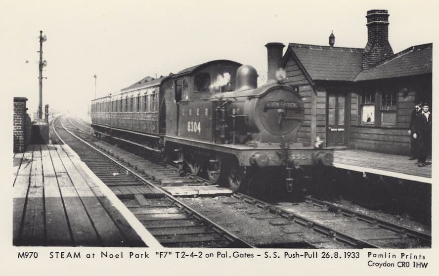 LNER Steam Train at Noel Park Wood Green Station Railway Postcard