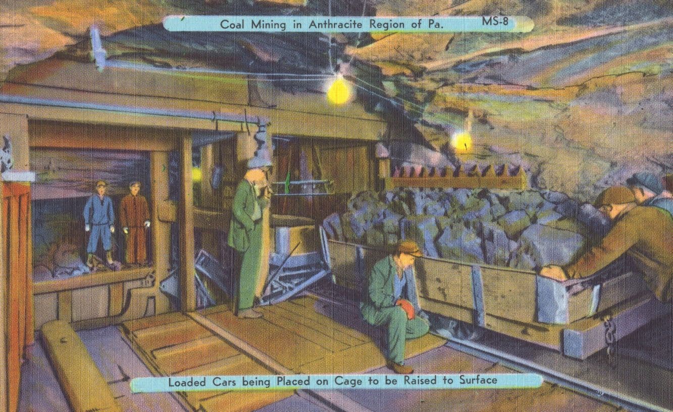 Loaded Mine Cars Raised To Surface Coal Mining Anthracite Region PA USA Linen Postcard