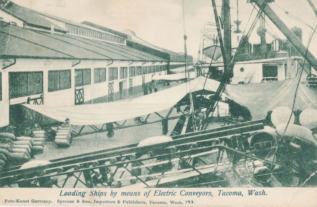 Loading Ships Tacoma Washington USA Old Transportation Postcard