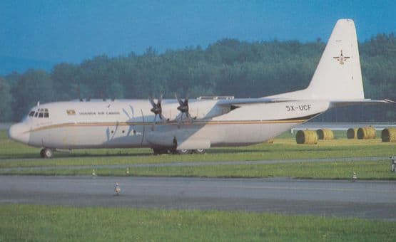 Lockheed L-382G 5X-UCF of Uganda Air Congo at Zurich Swiss Airport Postcard
