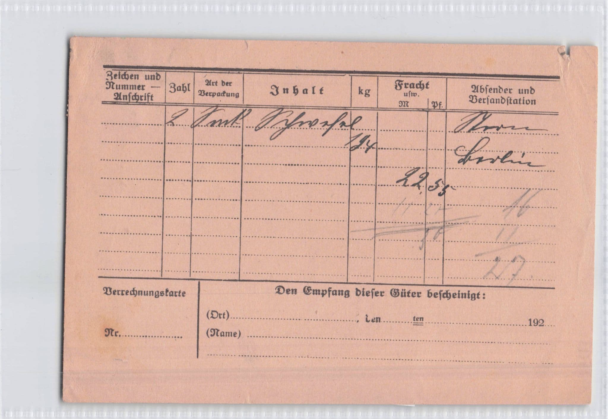 Lolkalbahn German Railway Receipt 1921 Postcard