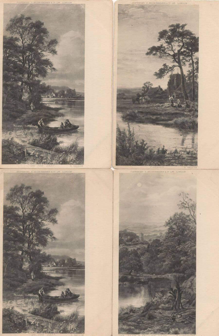 London Barge River Boats 4x Antique Painting Postcard s