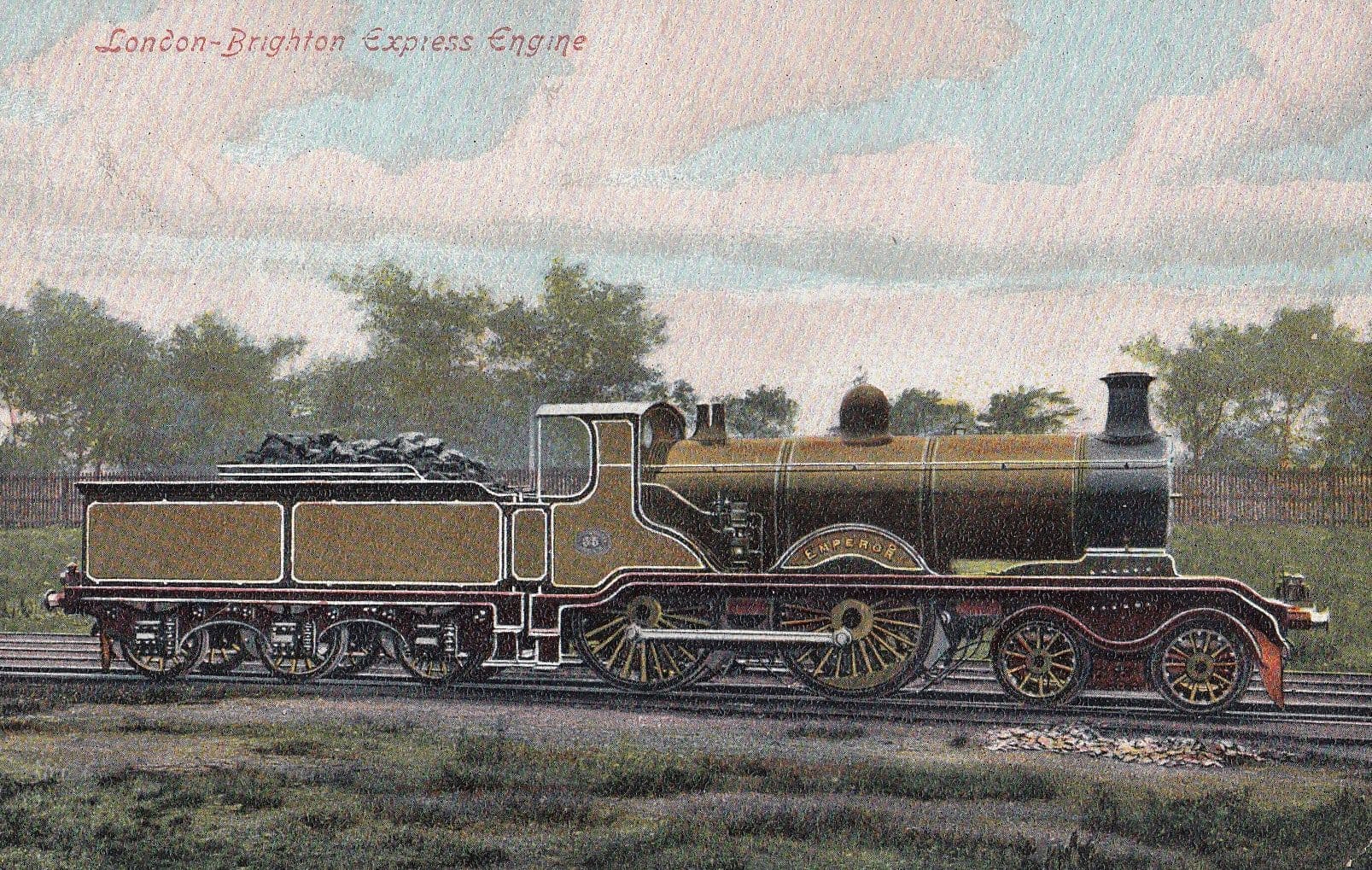 London Brighton Express Engine Train Painting Postcard