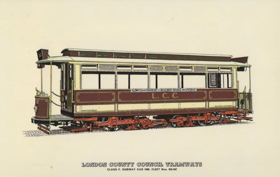 London County Council Tramways 1906 Class F Subway Car Postcard
