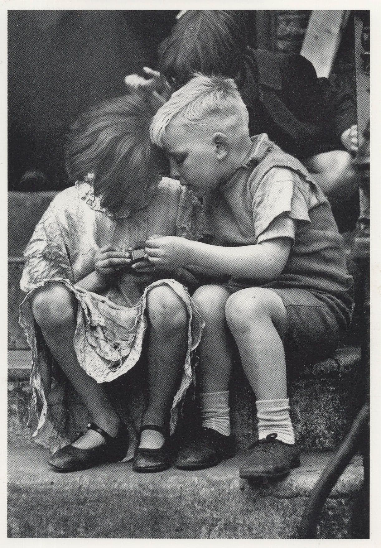 London East End 1930s Children Maybe With Clock Or Toy Postcard