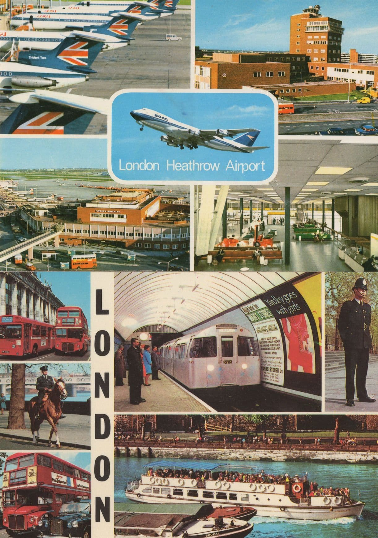 London Heathrow Airport Policeman Boat Trip 2x 1970s Postcard s