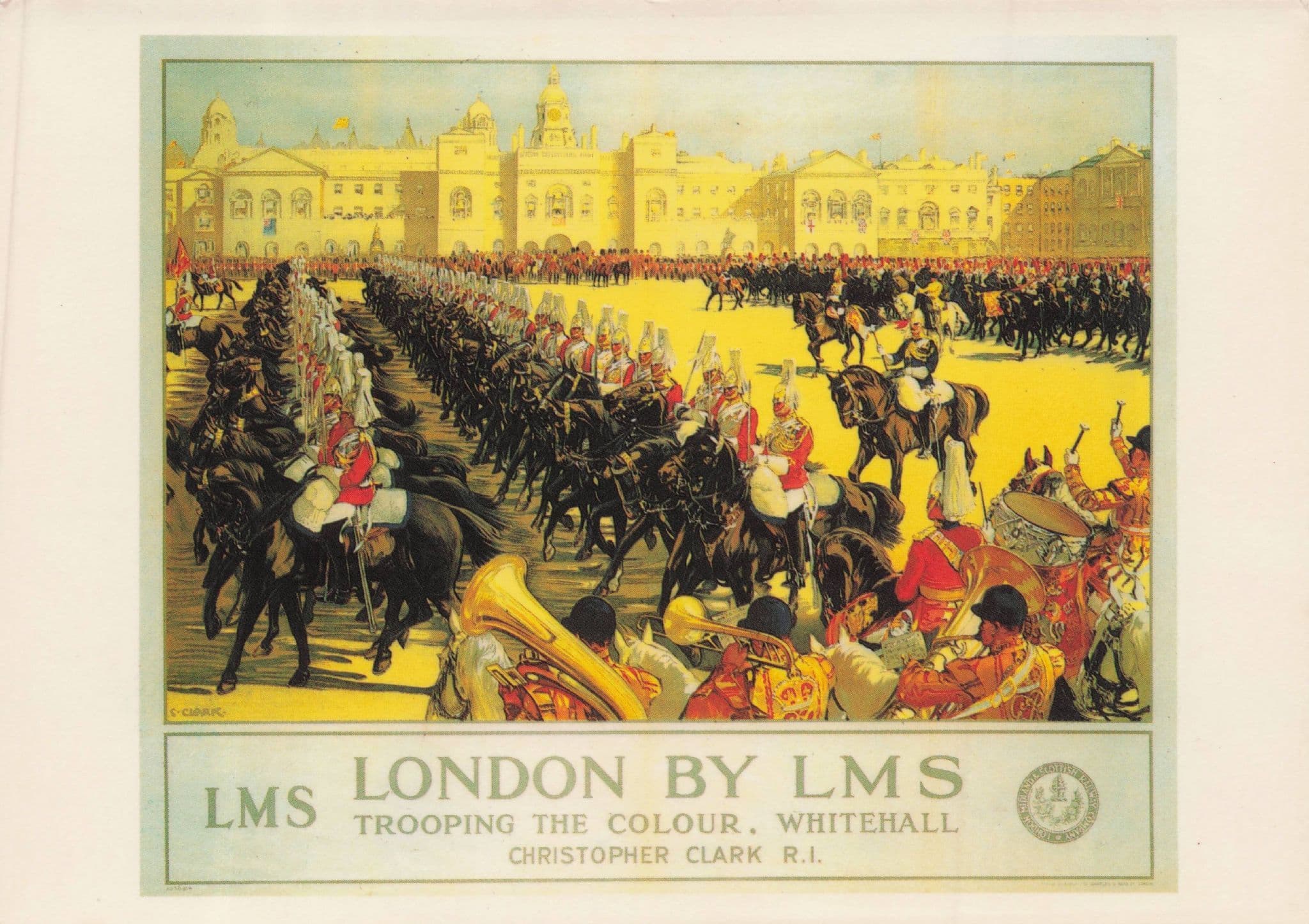 London LMS Trooping The Colour Whitehall Transport Poster Postcard