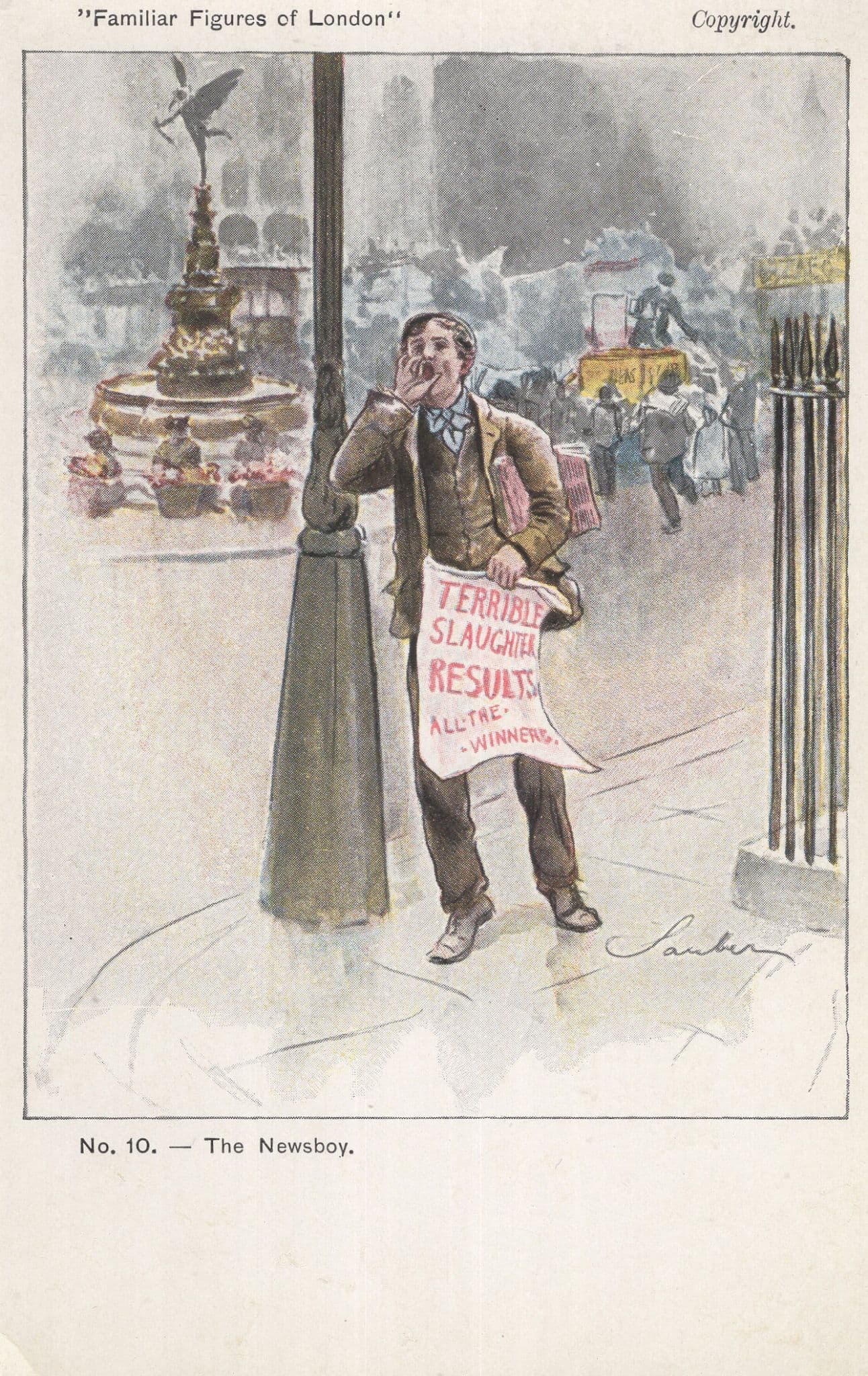 London Newsboy Newspaper Street Vendor Old Postcard