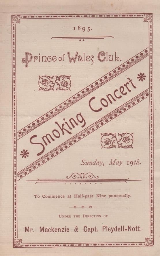 London Prince Of Wales Club Smoking Musical Victorian 1895 Theatre Programme