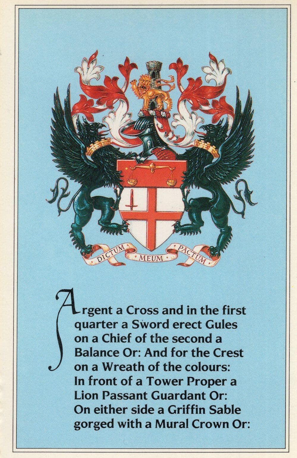 London Stock Market Coat Of Arms & Lion Blazon Heraldry Shield Postcard