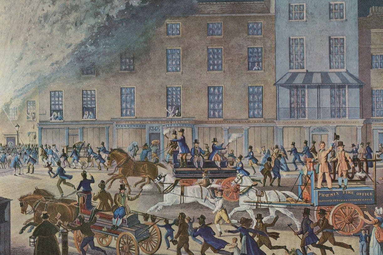 London Victorian Fire Engine Brigade in 1832 Painting Postcard