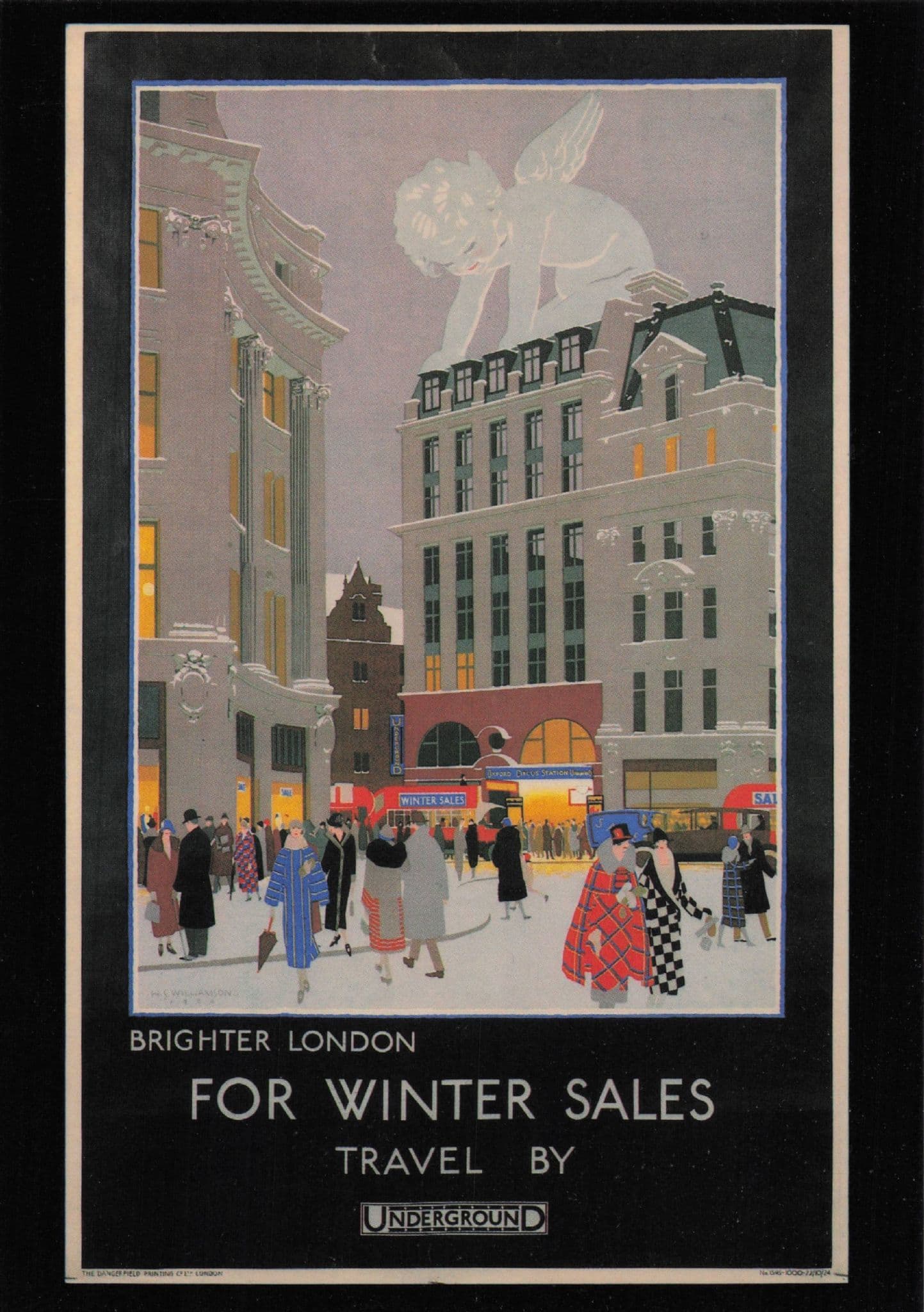London Winter Sales Oxford Circus 1924 Transport Advertising Postcard