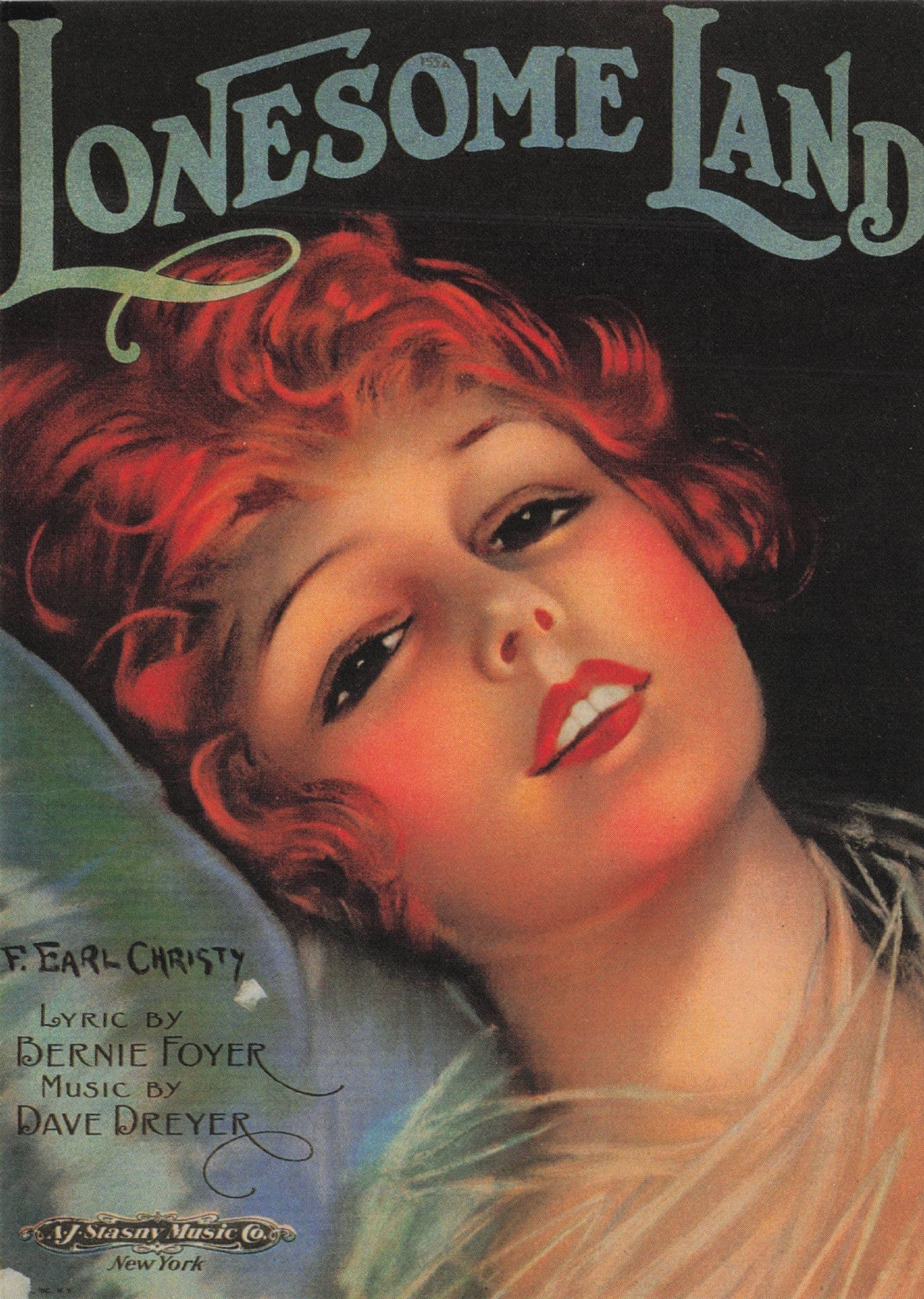 Lonesome Land 1920s Romantic Old Record Cover Art Postcard