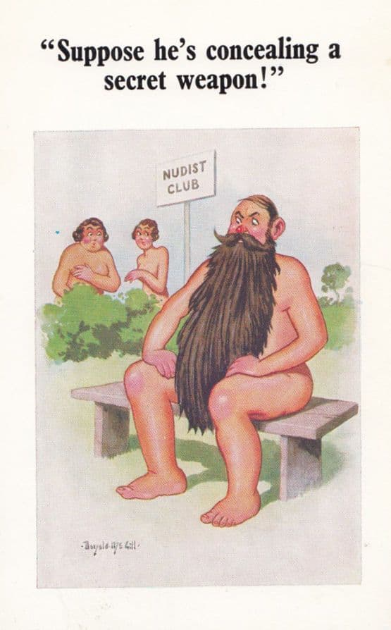 Longest Hippy Beard In The World At Nudist Camp Comic Humour Postcard