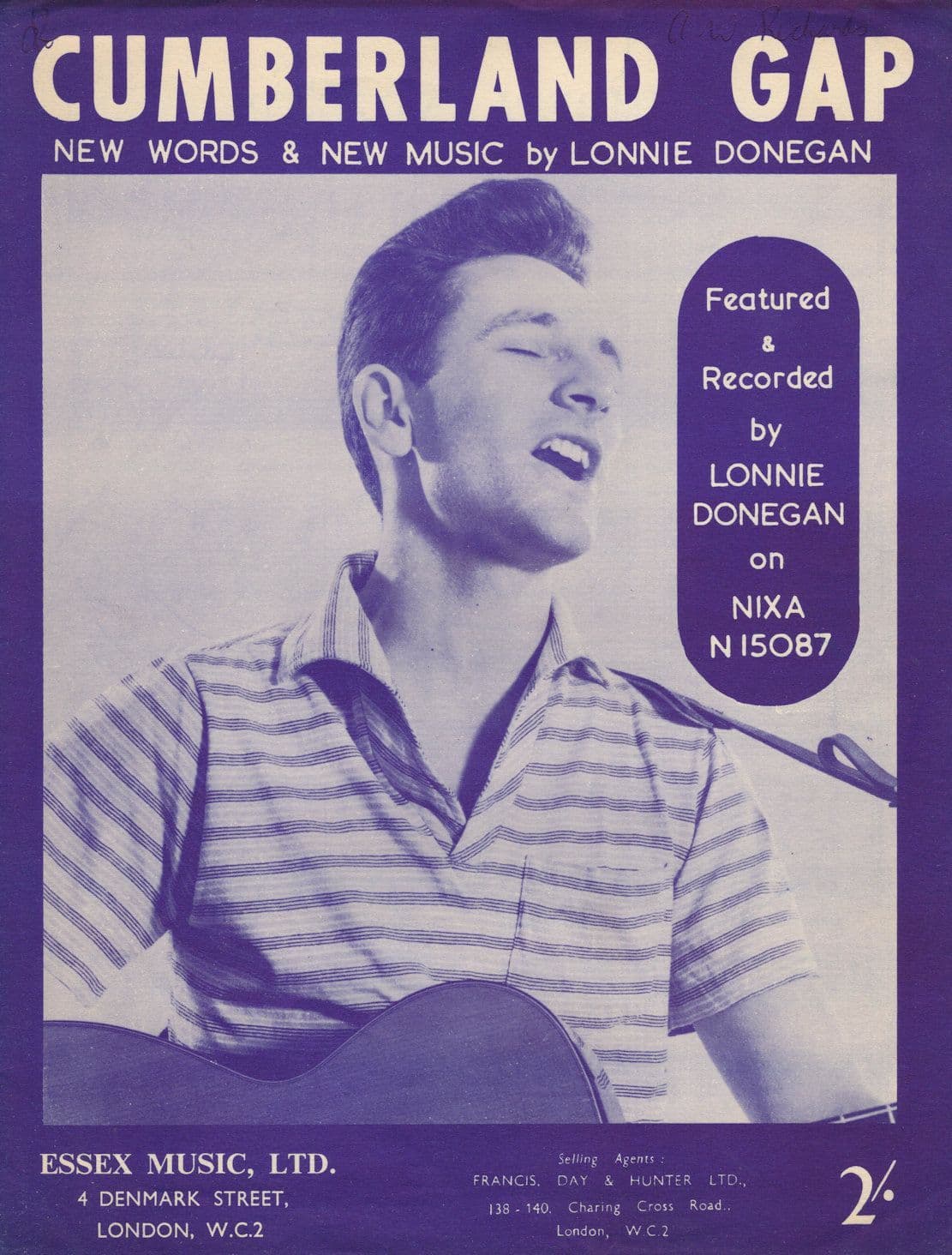 Lonnie Donegan Cumberland Gap RARE 1957 UK Sheet Music
