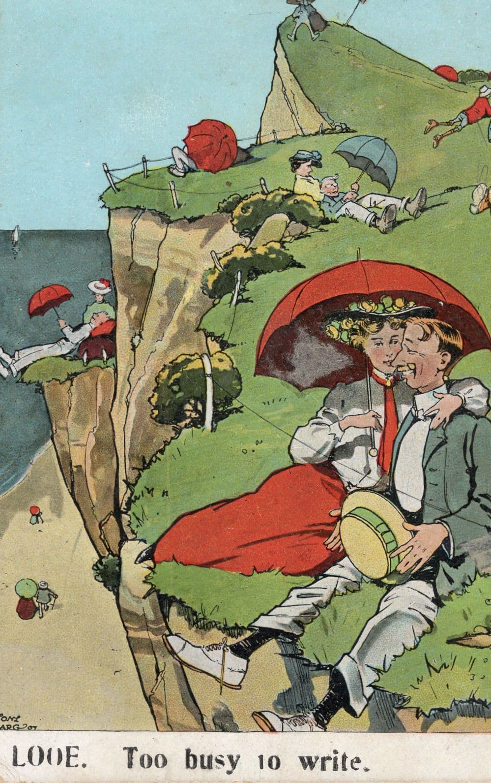 Looe Cornwall Too Busy To Write Antique Comic Postcard