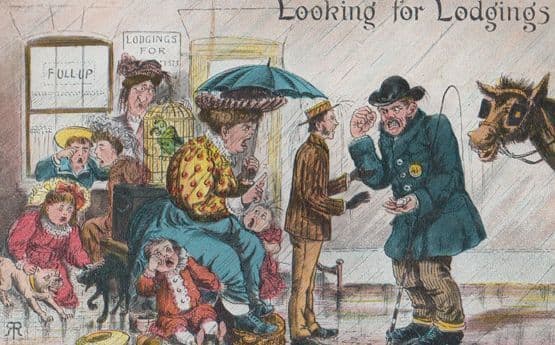 Looking For Lodgings Place House To Rent Homeless Antique Comic Humour Postard