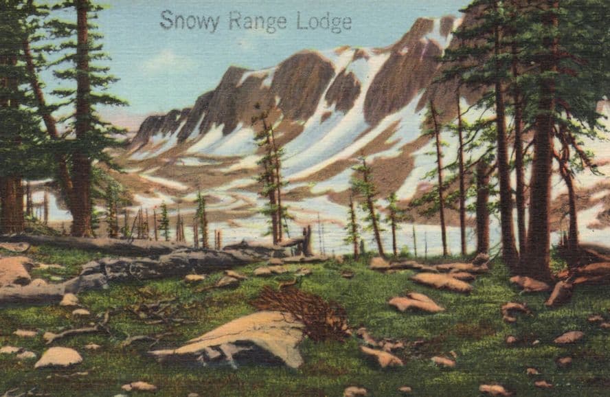Lookout Range at Snowy Hill Lodge Wyoming USA Old Linen Postcard