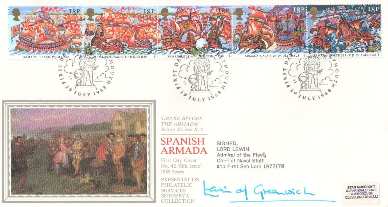 Lord Lewin Admiral Spanish Armada Hand Signed 1988 FDC