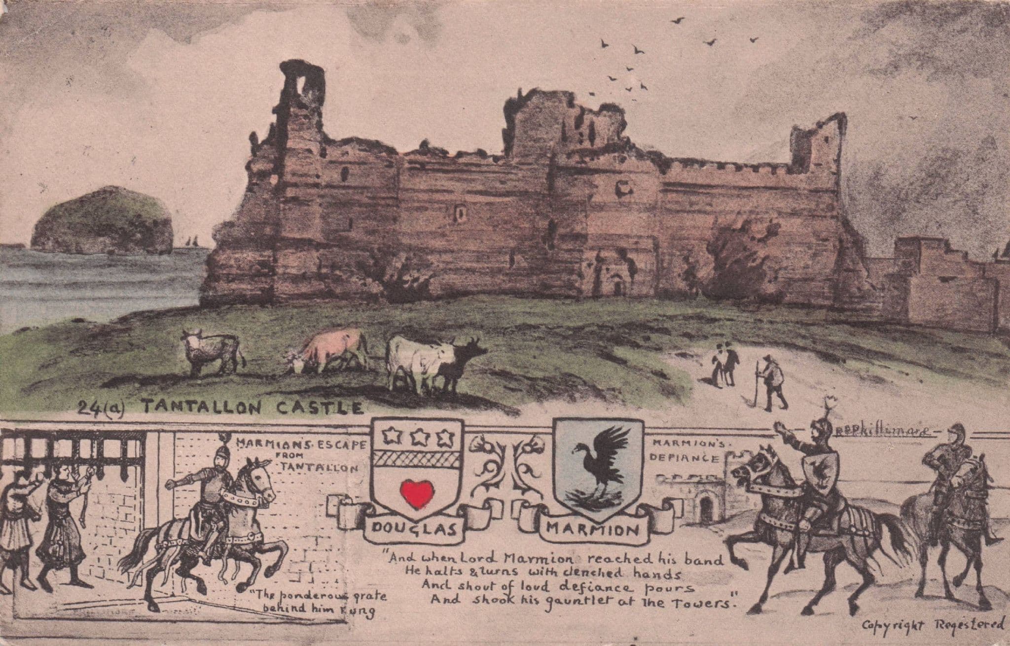 Lord Marmion Escapes Tantallon Castle Scottish Phillimore Old Postcard