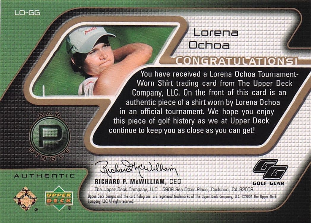 Lorena Ochoa Golf Gear Real Player Shirt Swatch Upper Deck Card