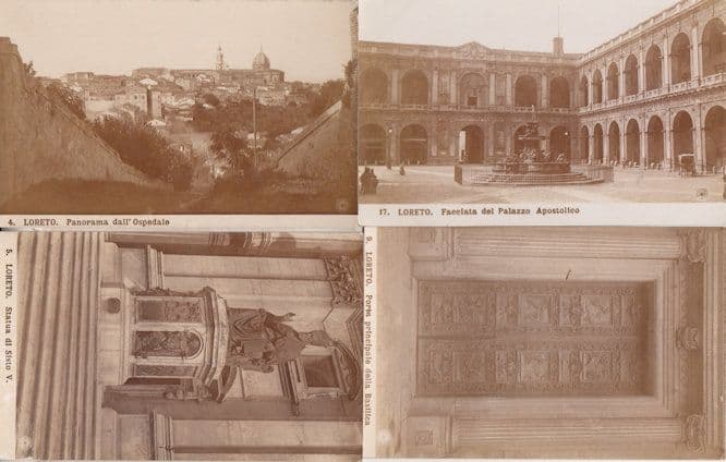 Loreto Basilica Porta Palazzo Apostollco Panorama Statue Di Sisto 4x RPC Old Postcard s