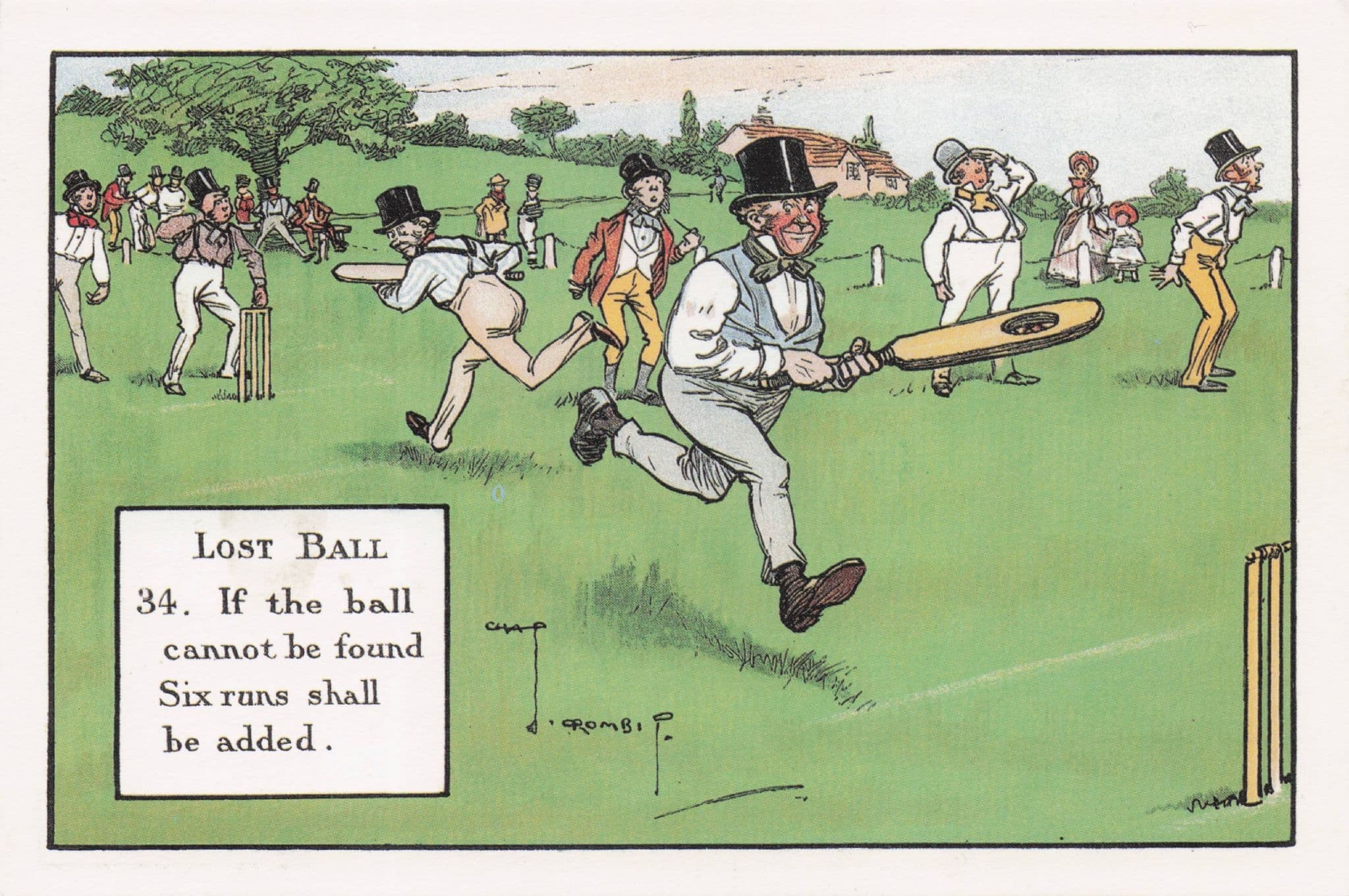 Lost 1907 Cricket Ball Runs Charles Cromble Comic Sports Postcard
