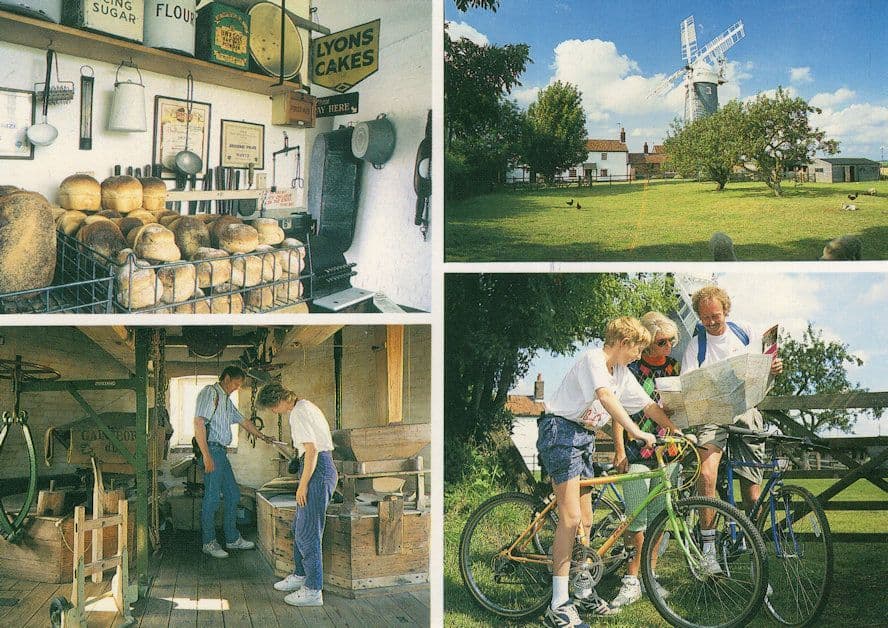 Lost Cyclists With Map Great Birsham Norfolk Bicycles Postcard