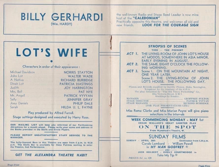 Lots Wife Drama Antique WW2 War Wartime Stoke Newington Theatre Programme