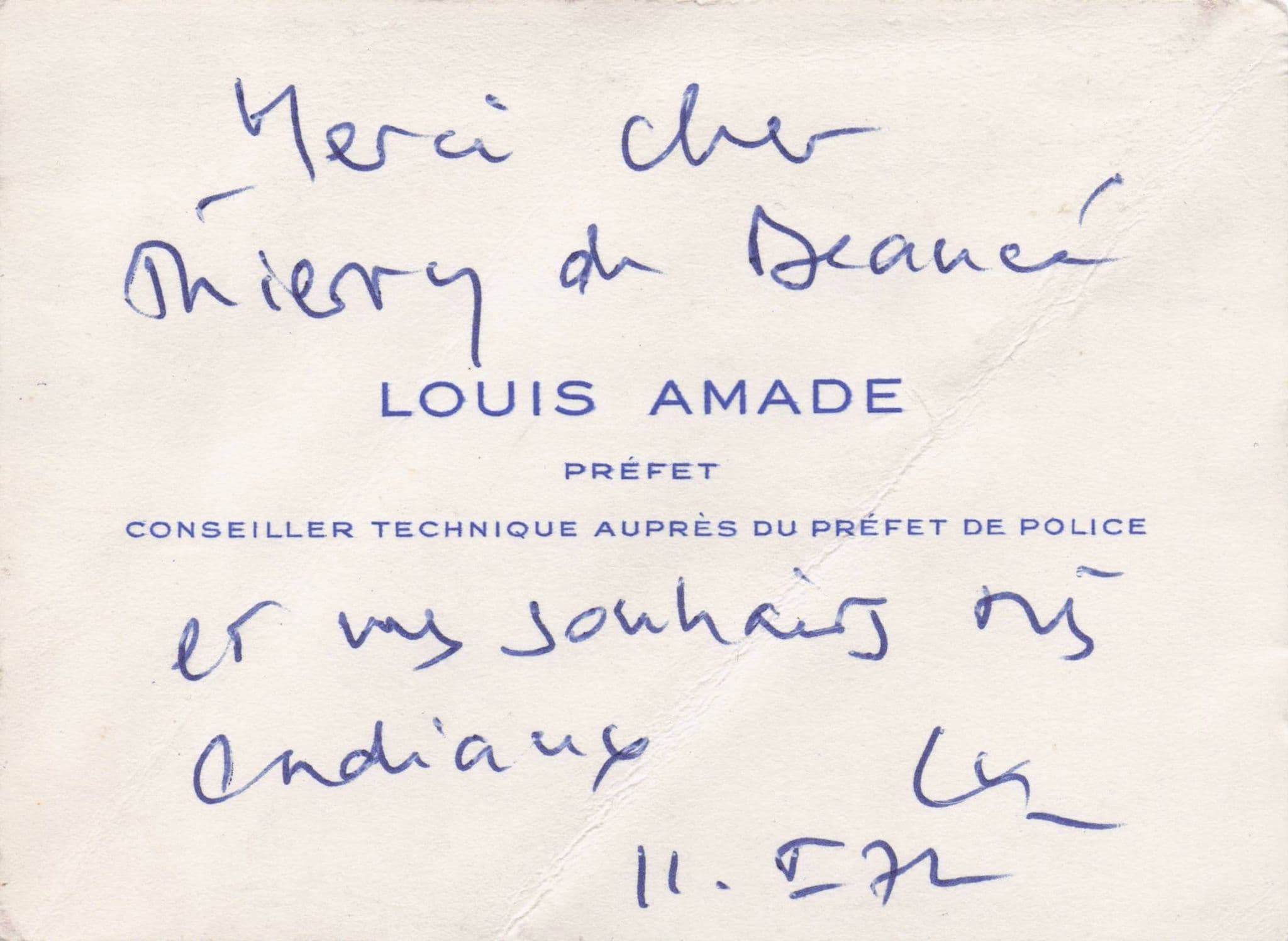 Louis Amade French Police Prefect Edith Piaf Lyricist Signed Card