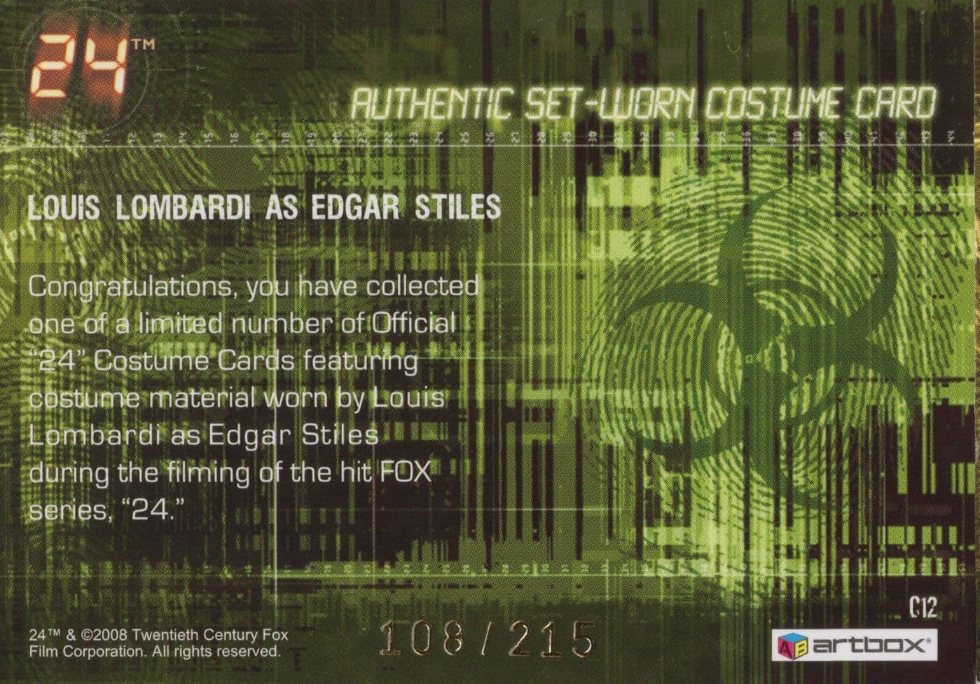 Louis Lombardi as Edgar Styles 24 TV Show Real Costume Card