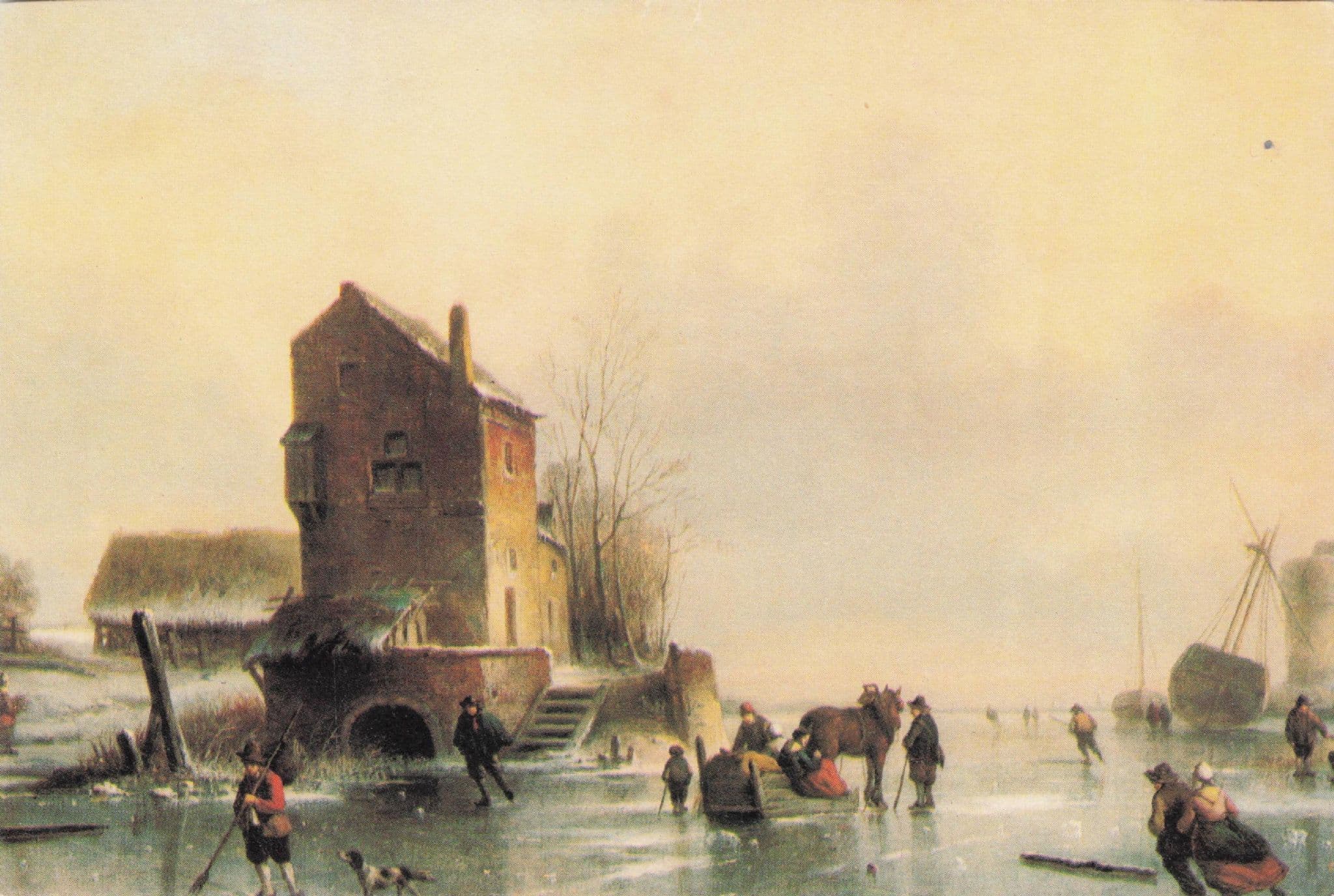 Louis Smets Winter Scene On Ice Painting PB Postcard