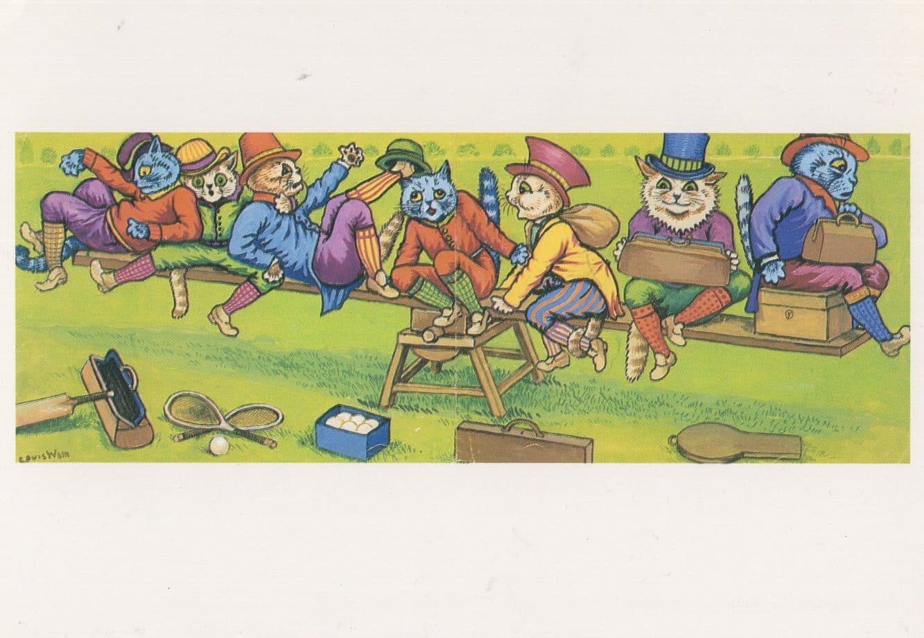 Louis Wain Seesaw Stunning Rare Repro Cats Painting Postcard