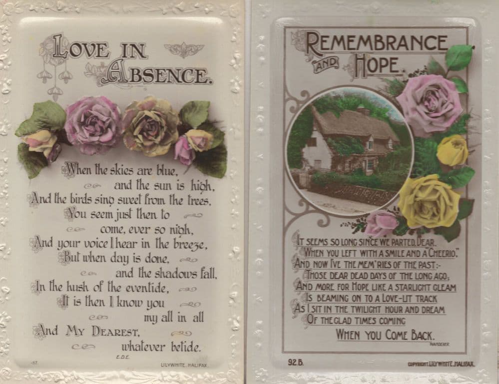 Love In Absence Remembrance 2x Halifax Poetry Greetings Postcard s
