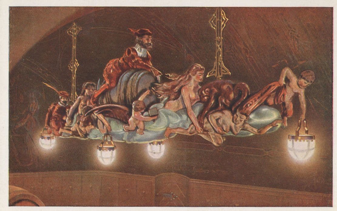 Love Making On Chandelier Lights Theatre German Old Postcard