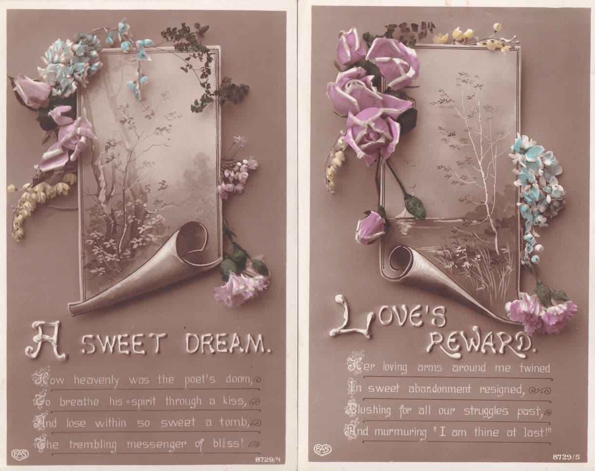 Love's Reward A Sweet Dream 2x Scroll Parchment Postcard s