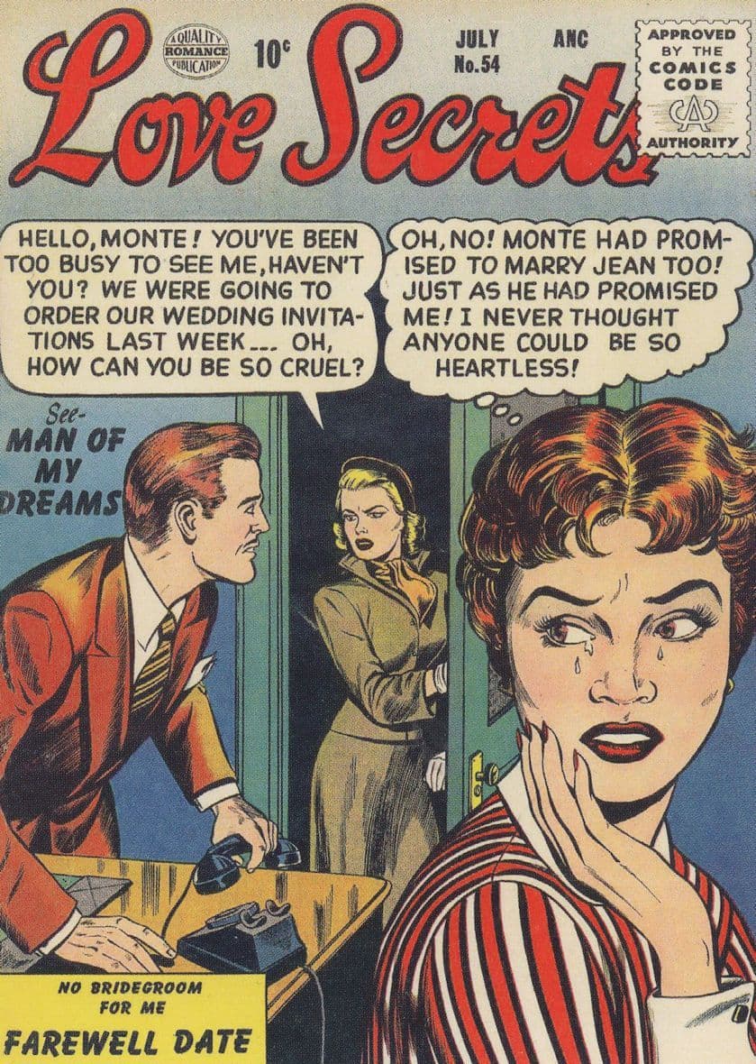 Love Secrets 1950s Comic Romance Book Monte Farewell Date Postcard
