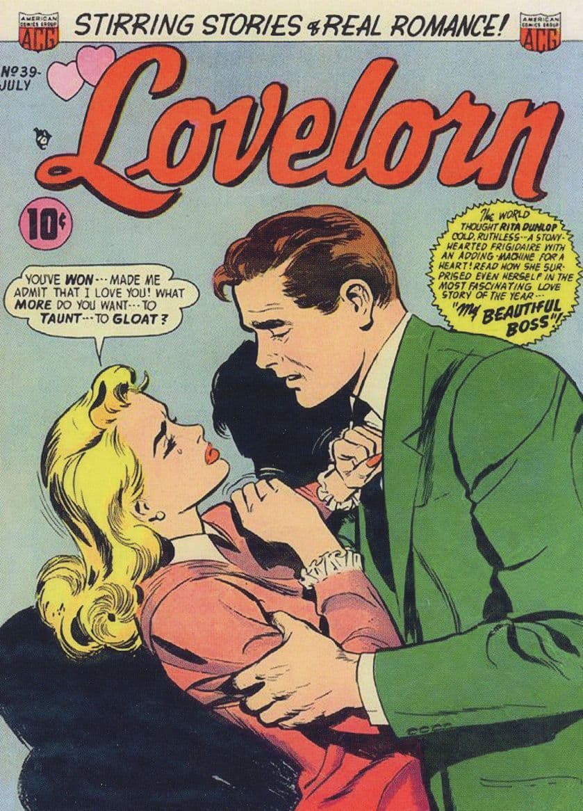 Lovelorn 1950s Romantic Comic Book Secretary Boss Love Postcard