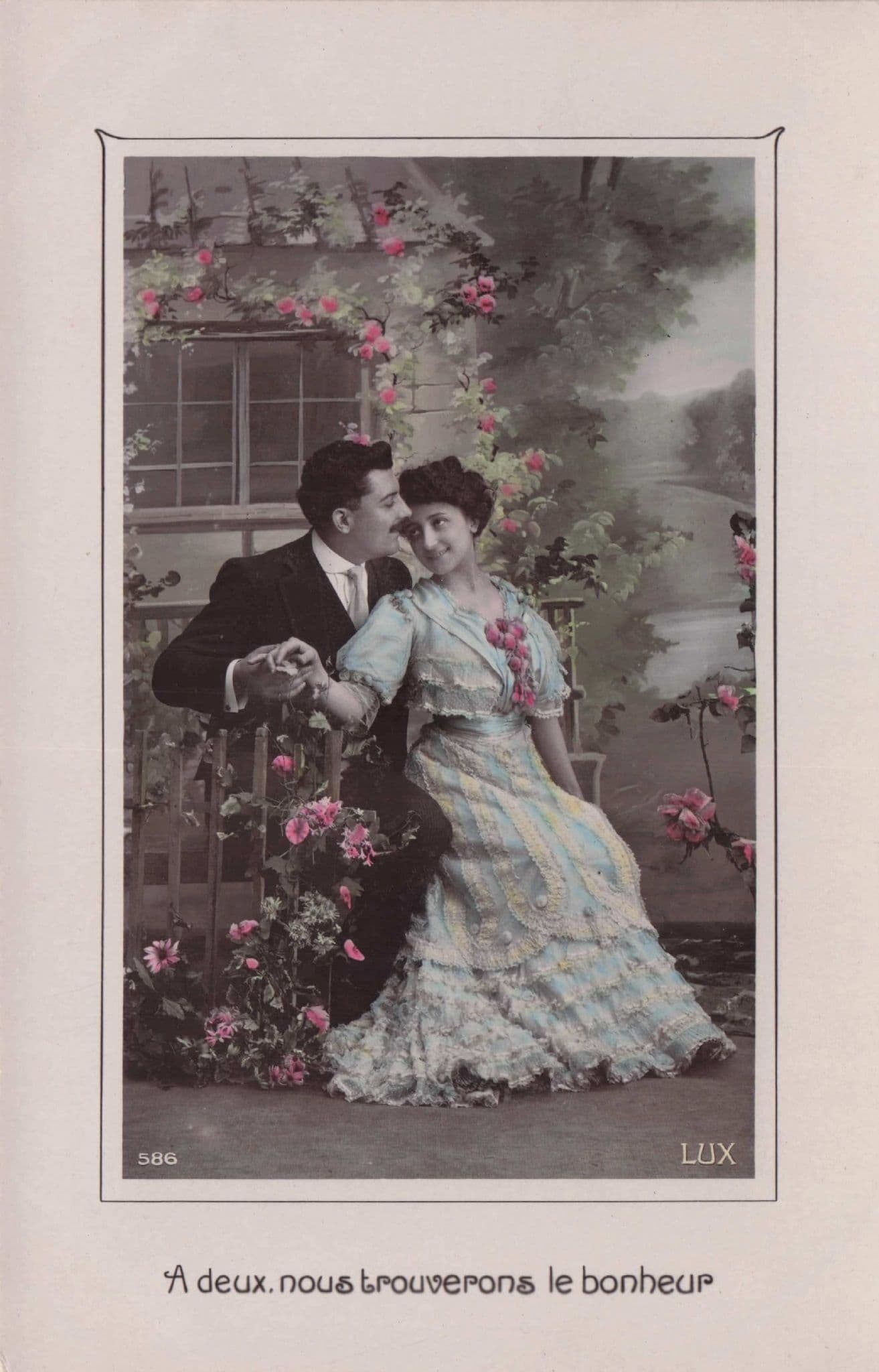 Lovers By Window Secret Spy Code Glamour Old French RPC Romantic Postcard