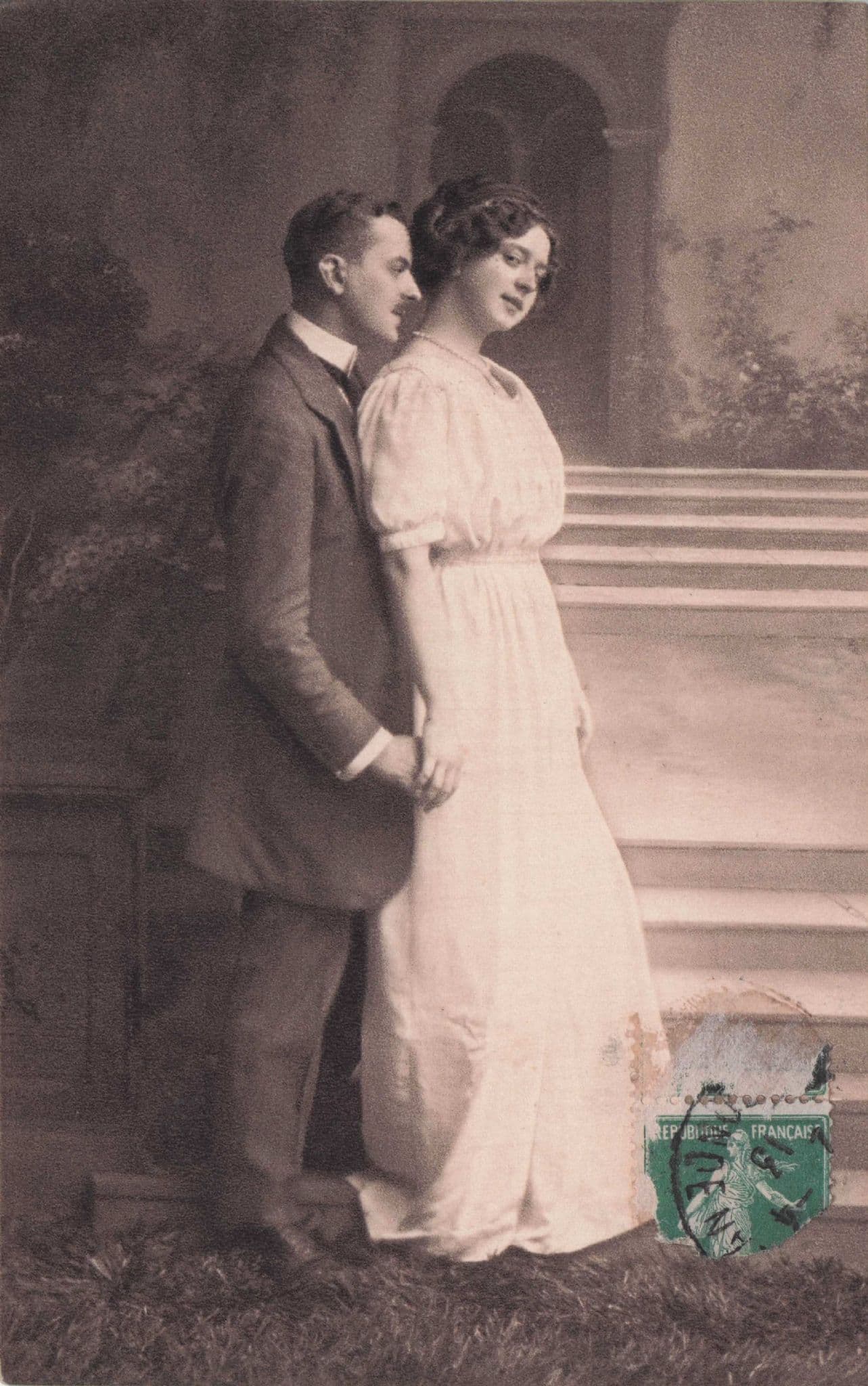 Lovers In Courtyard Seduction French Secret Code Antique Postcard