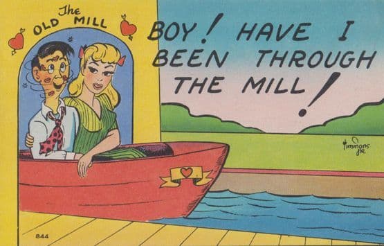 Lovers In Fairground Boat Love Tunnel Old Mill Comic Humour Postcard