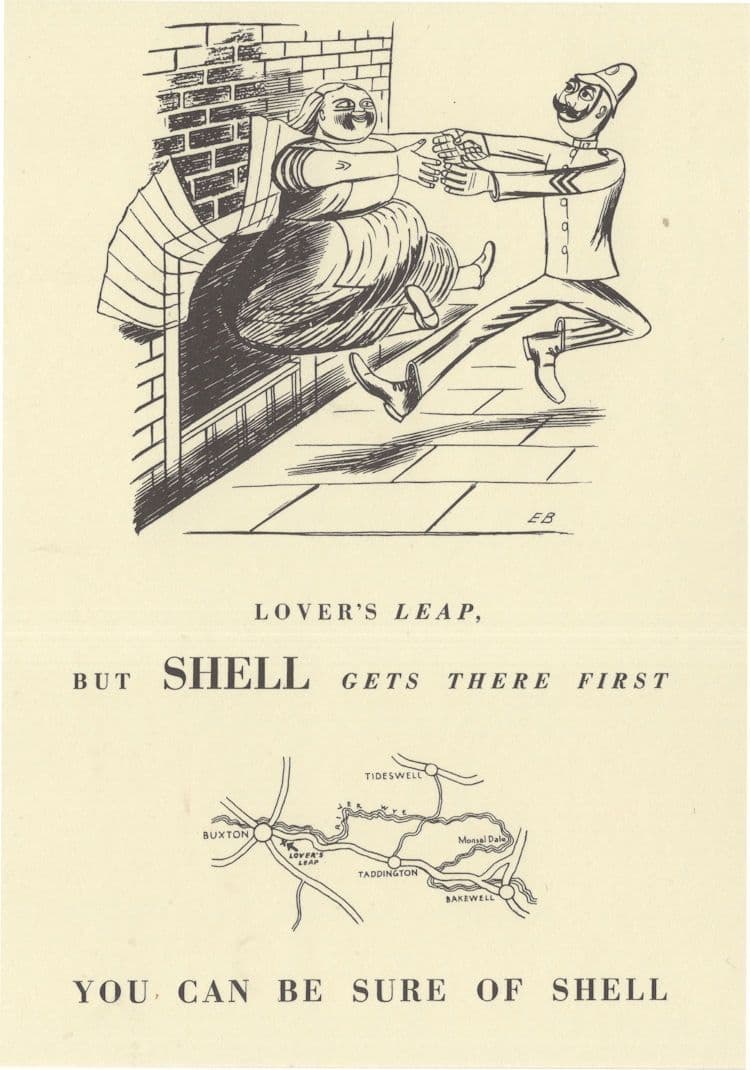Lovers Leap Fireside Dance Derby Shell Petrol Map Comic Postcard
