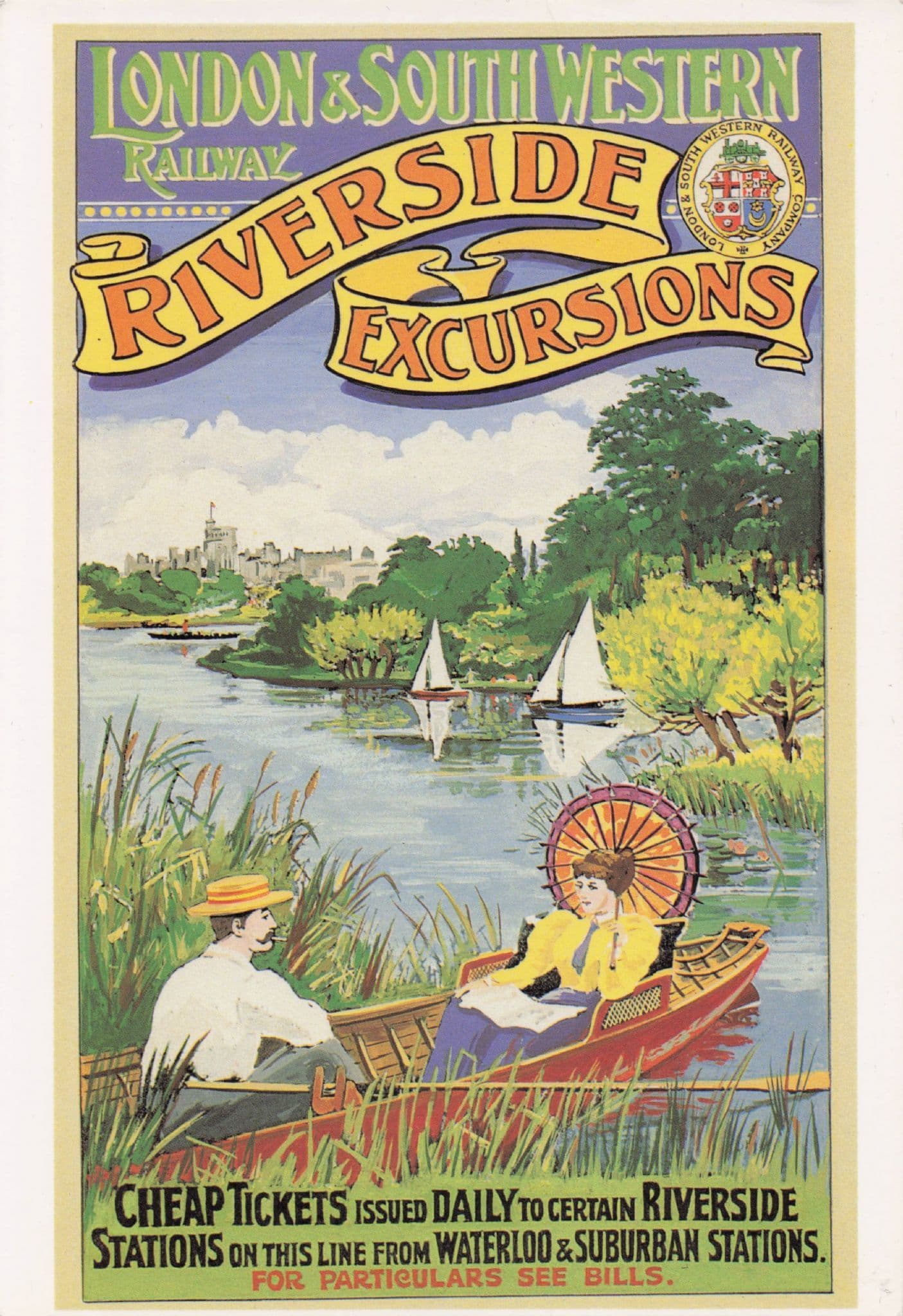 LSWR Railway Riverside Excursions London Tours Poster Advertising Postcard