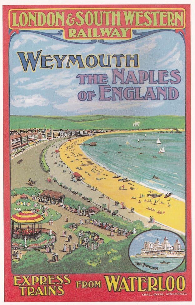 LSWR Railway Weymouth Naples Of England Train Poster Postcard